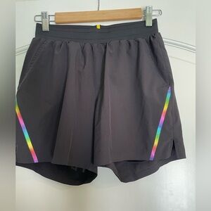 Yellow soulcycle Black Women’s Athletic Shorts with Rainbow Trim